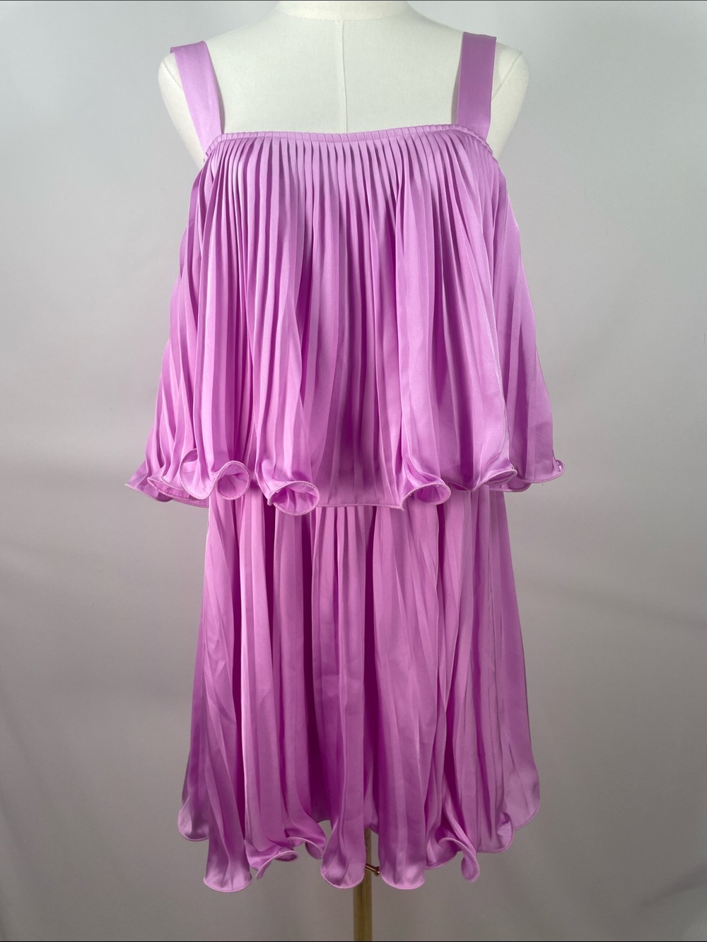 NWT Alden Adair Carrie Pleated Tiered Mini Dress Purple Lavender Size M